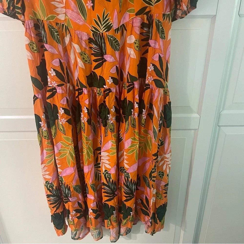 New! Eloquii puff sleeve empire waist tropical floral midi dress 15848 - Picture 6 of 11